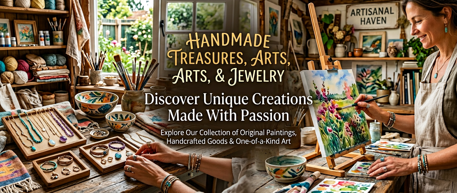 2 Firefly_Gemini Flash_I have a website, Handmade products, arts, jewelry, paintings, I need a posters for m 486727